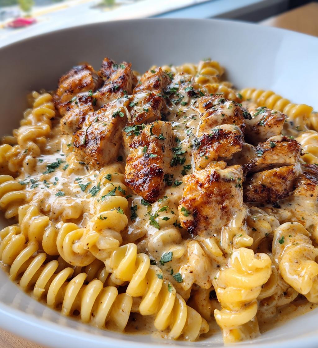 creamy garlic parmesan chicken and cheesy twisted pasta recipe - detail 1