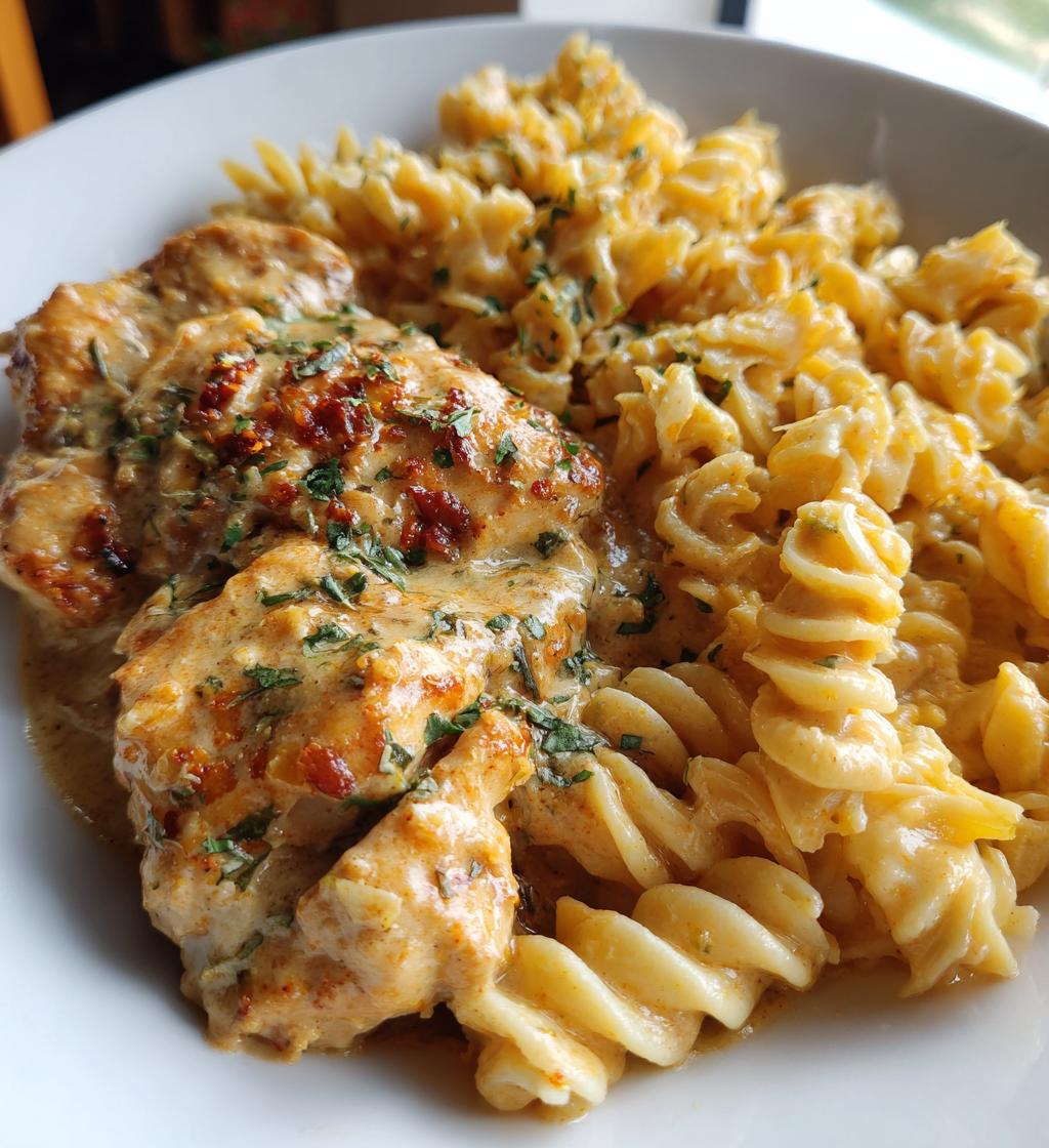 creamy garlic parmesan chicken and cheesy twisted pasta recipe