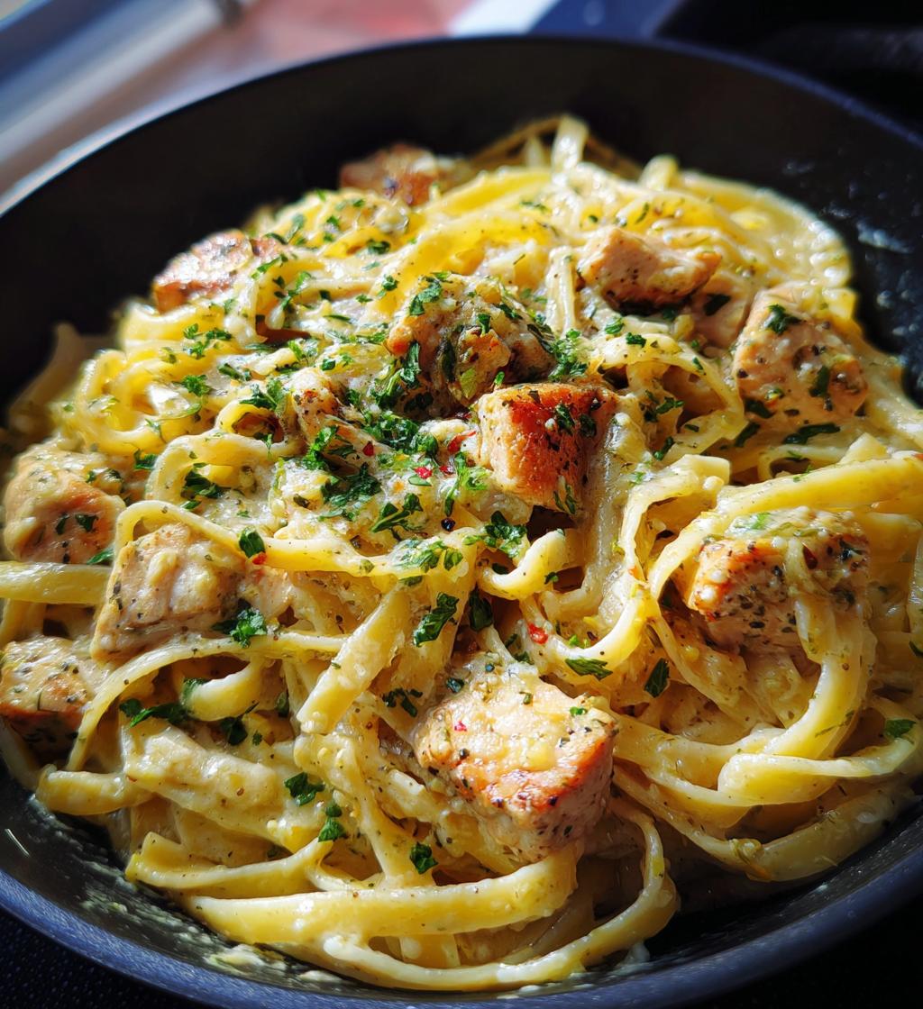 creamy garlic parmesan chicken pasta - detail 1