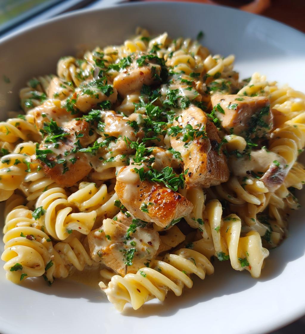 creamy garlic parmesan chicken with cheesy twisted pasta - detail 1
