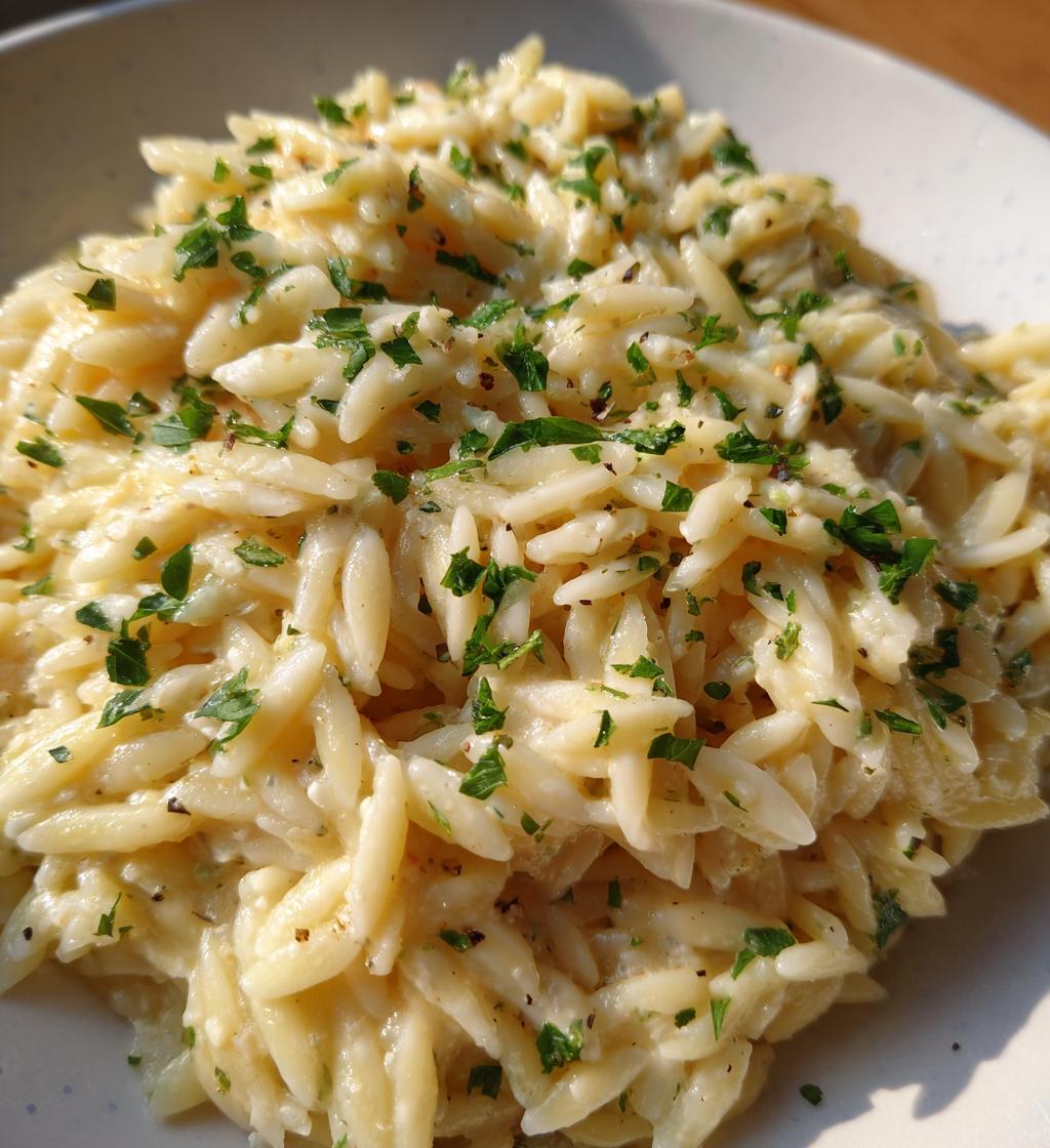 creamy garlic parmesan orzo - detail 1