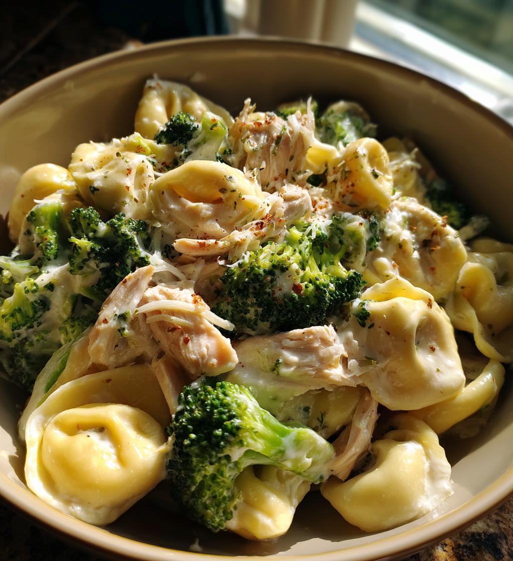 creamy garlic parmesan tortellini with chicken and broccoli