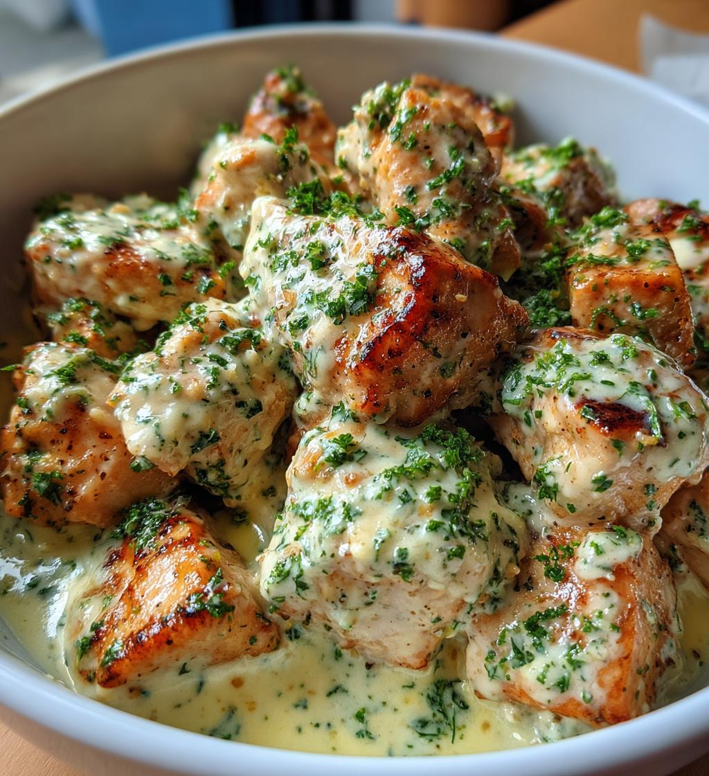 creamy garlic sauce with grilled chicken bites