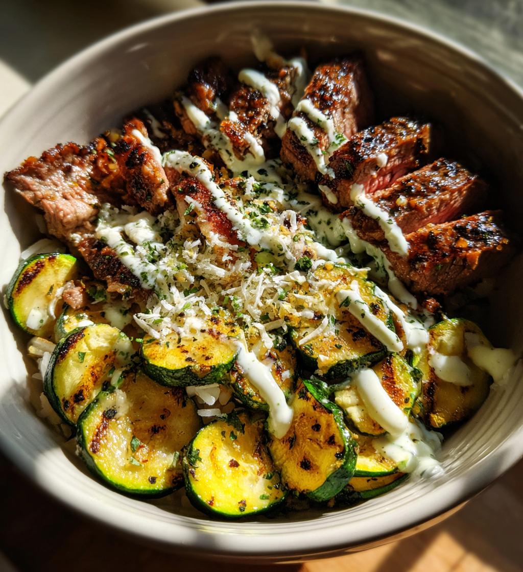creamy grilled steak bowl recipe with zucchini - detail 1