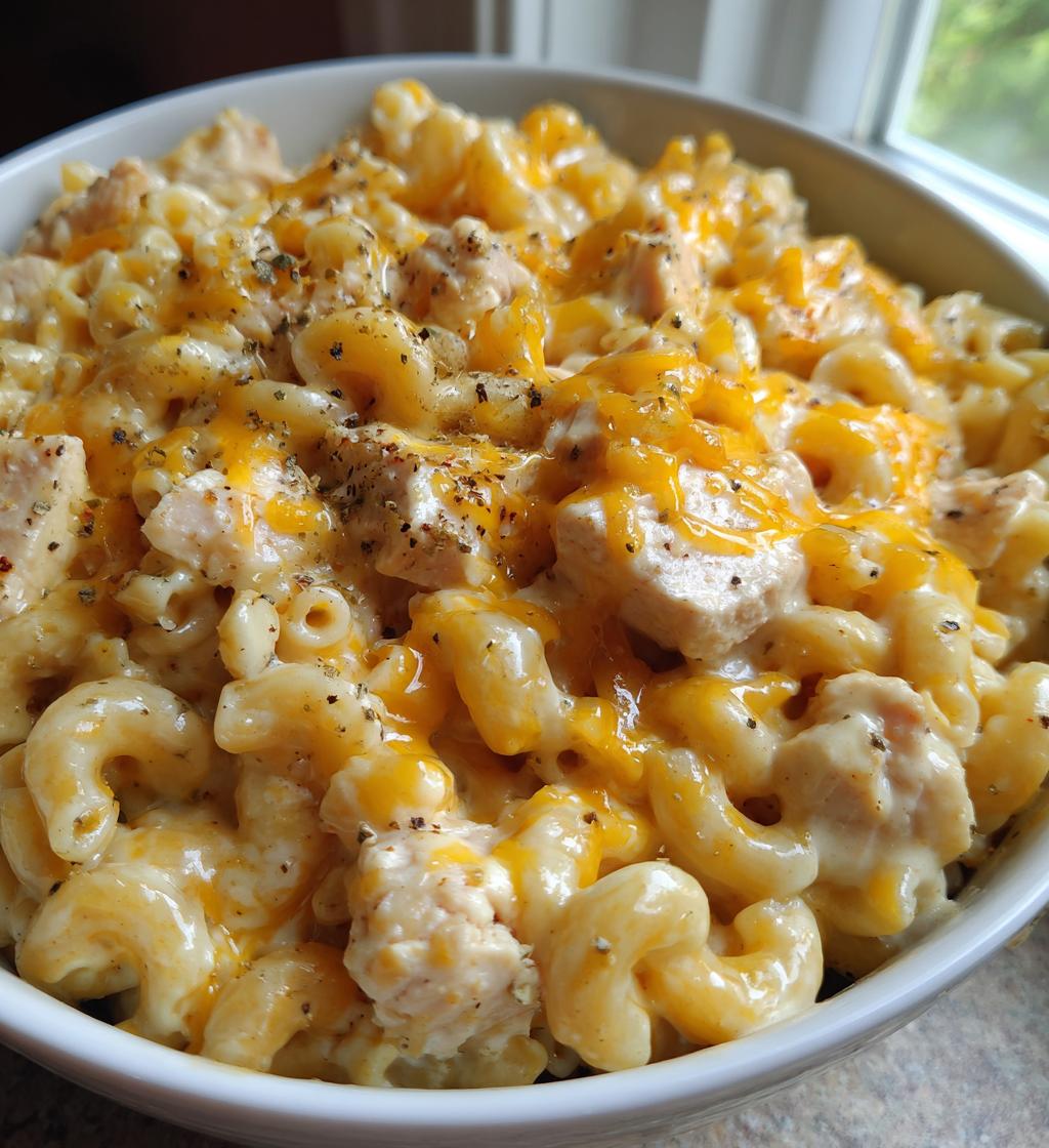 creamy honey pepper chicken mac and cheese delight