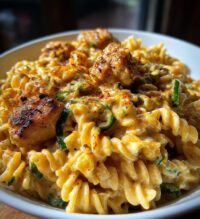 creamy jalapeno garlic chicken bites with twisted cheddar cajun pasta