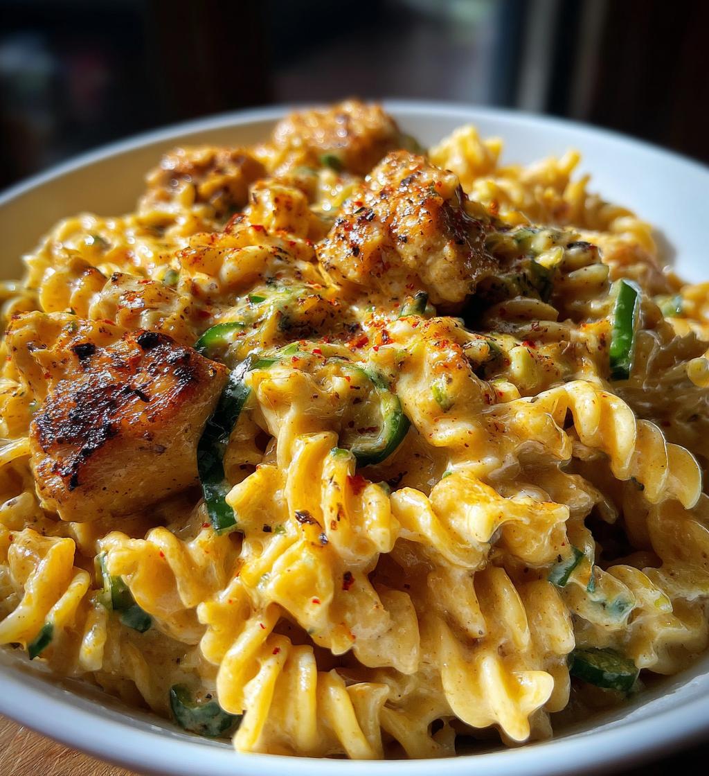 creamy jalapeno garlic chicken bites with twisted cheddar cajun pasta