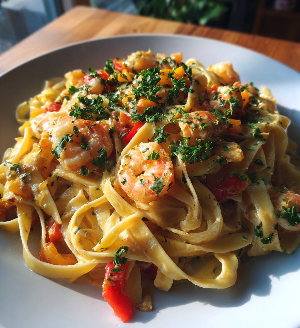 creamy jamaican shrimp rasta pasta - detail 1
