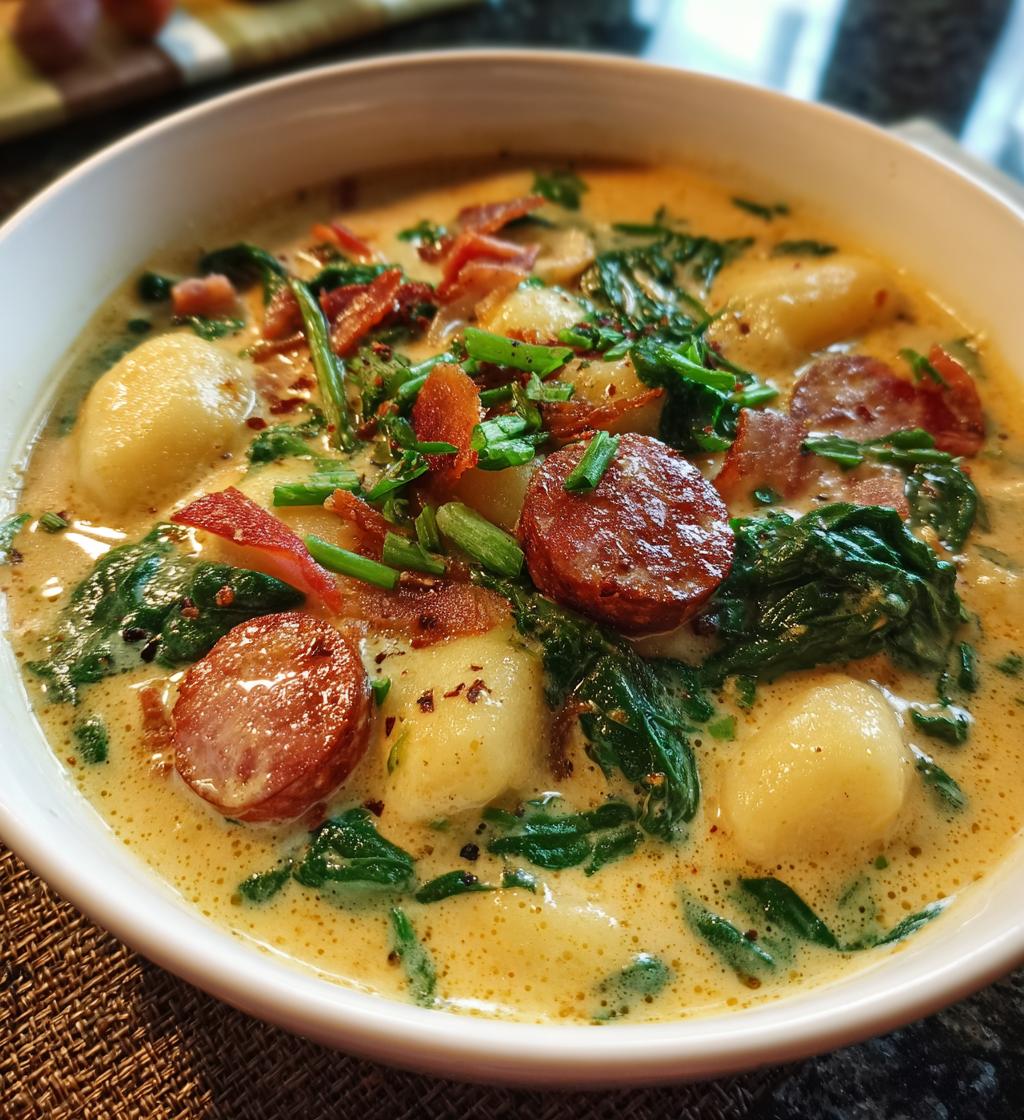 creamy kielbasa gnocchi soup - detail 1