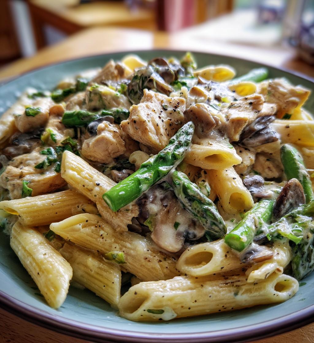 creamy mushroom asparagus chicken penne