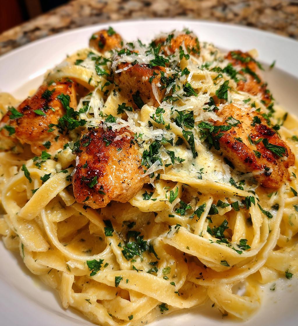 creamy parmesan pasta with sauteed garlic butter chicken