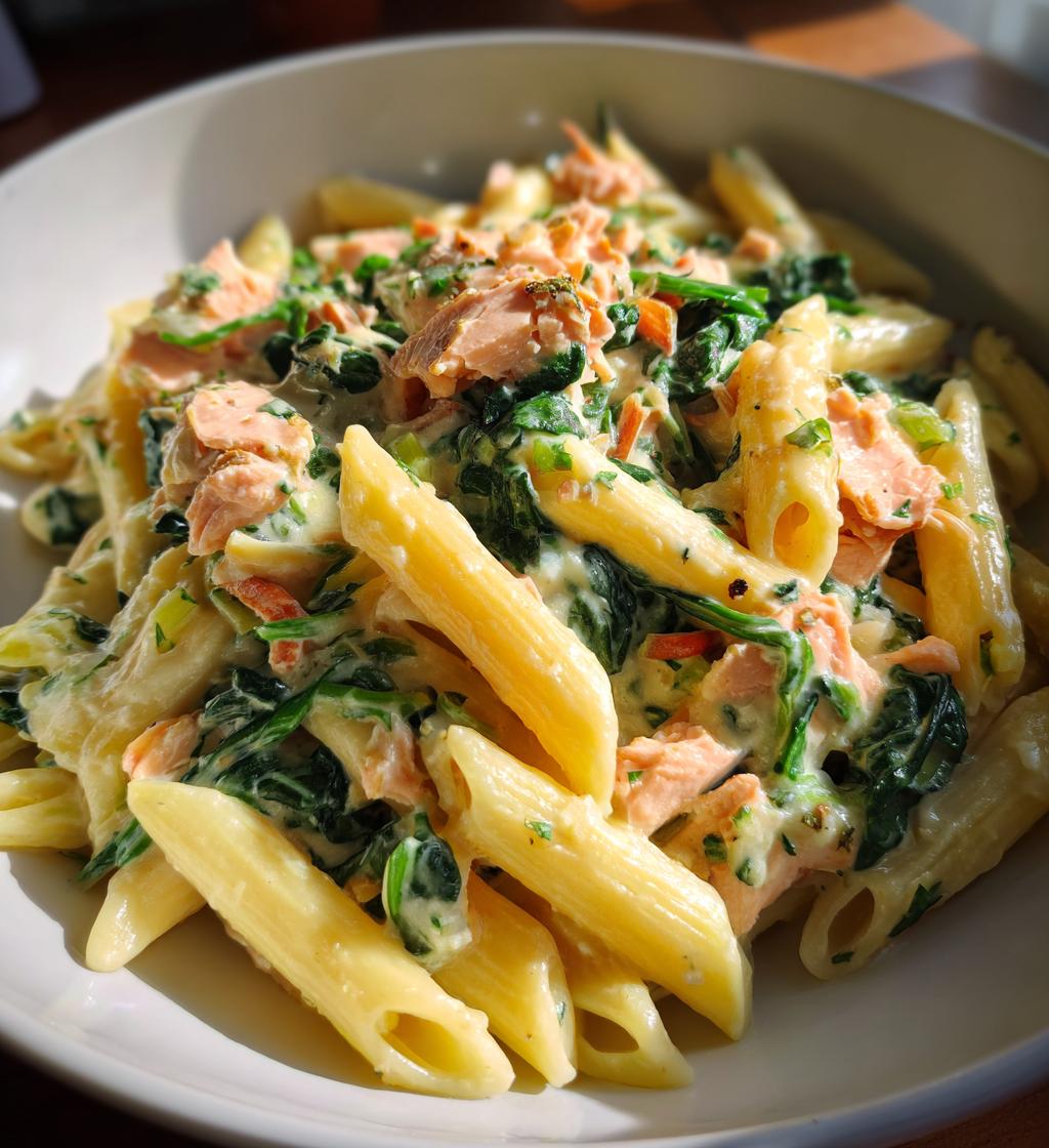 creamy salmon and spinach pasta