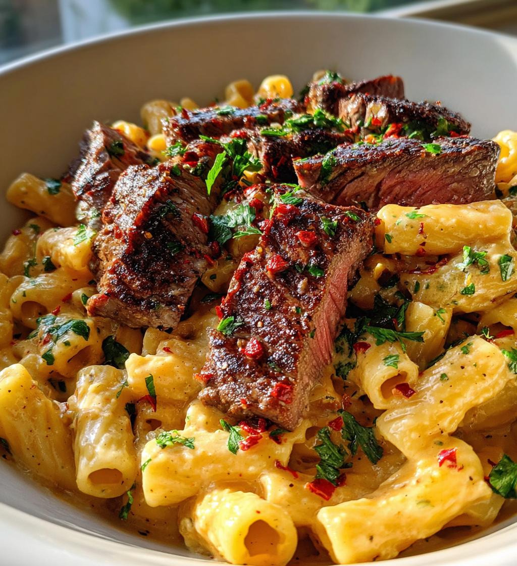 creamy spicy garlic butter steak and pasta recipe - detail 1