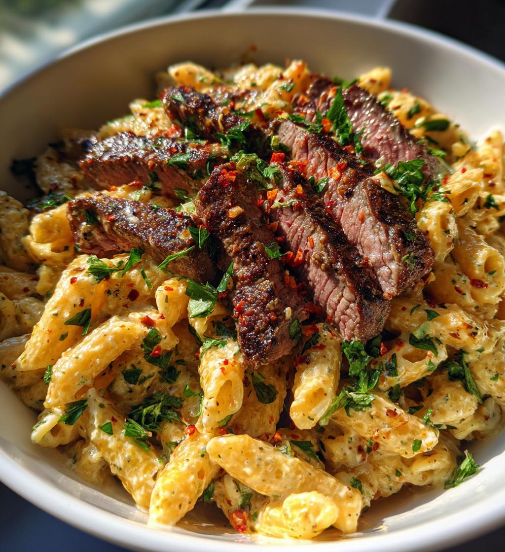 creamy spicy garlic butter steak and pasta recipe