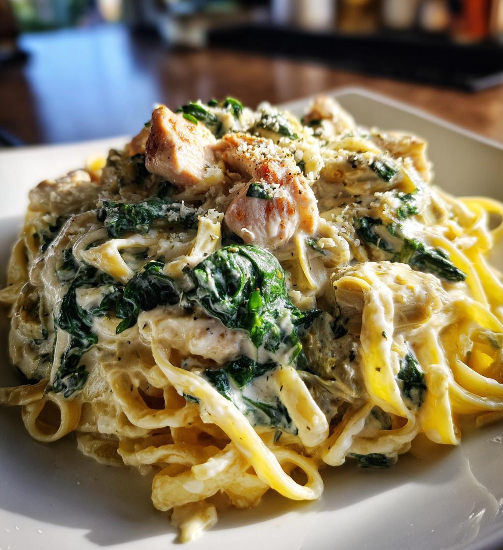 creamy spinach artichoke greek chicken alfredo recipe - detail 1