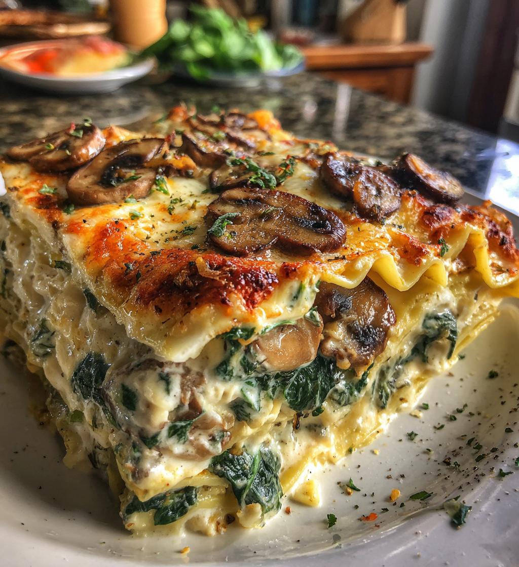 creamy spinach mushroom lasagna - detail 1