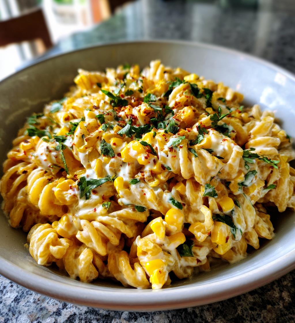 creamy street corn pasta salad - detail 1