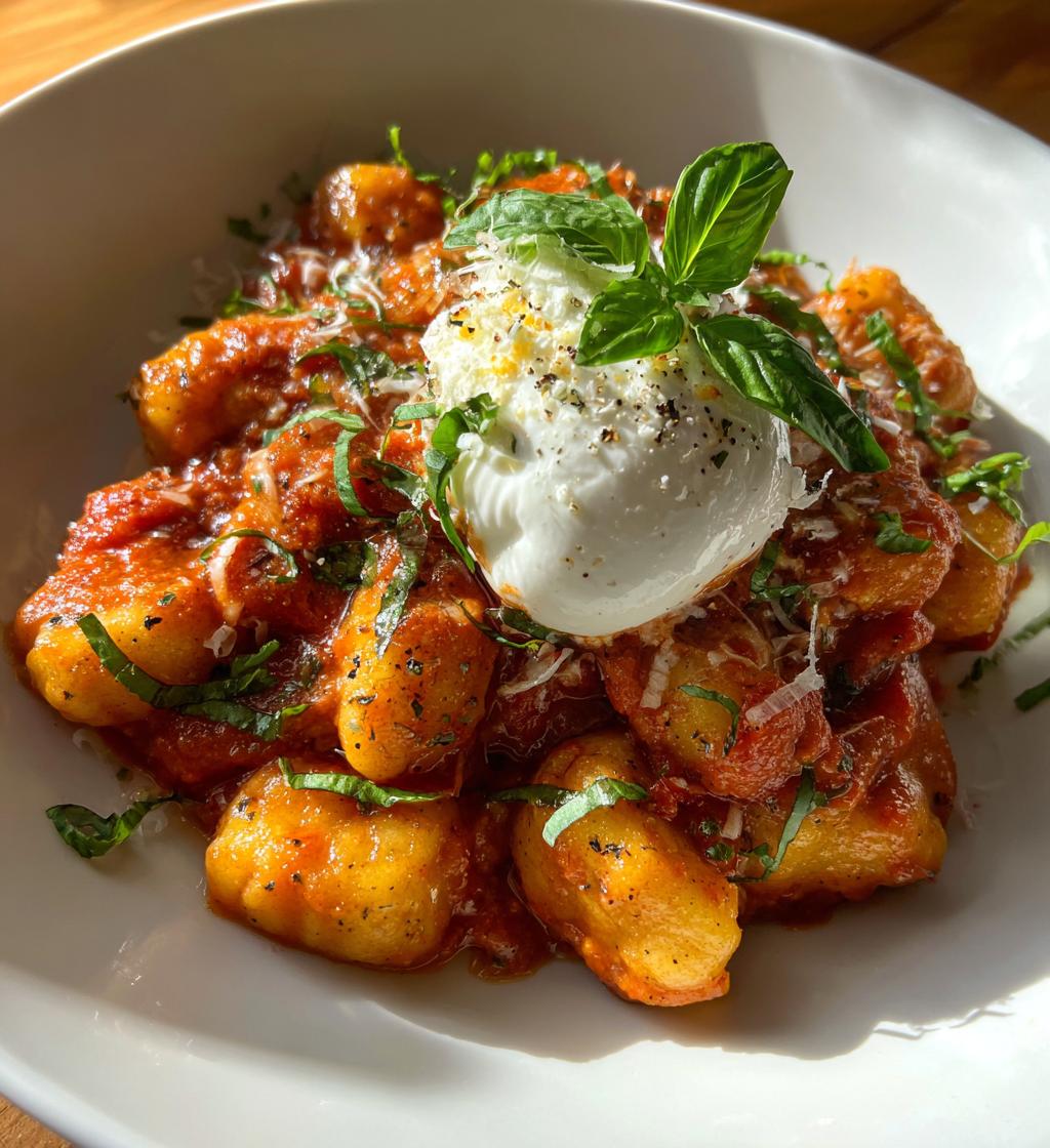 creamy tomato gnocchi with burrata