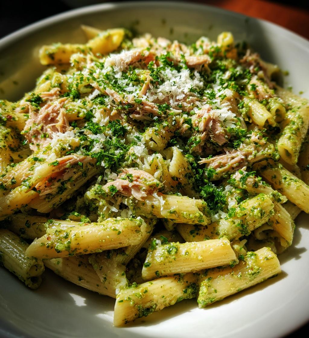 creamy tuna pesto pasta