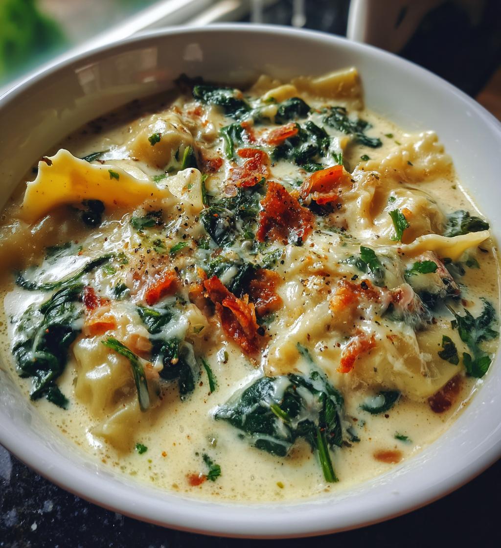 creamy white lasagna soup - detail 1