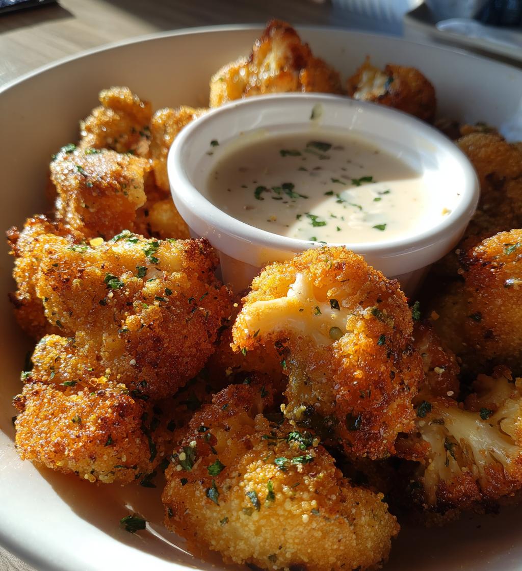 crispy baked cauliflower bites with garlic sauce