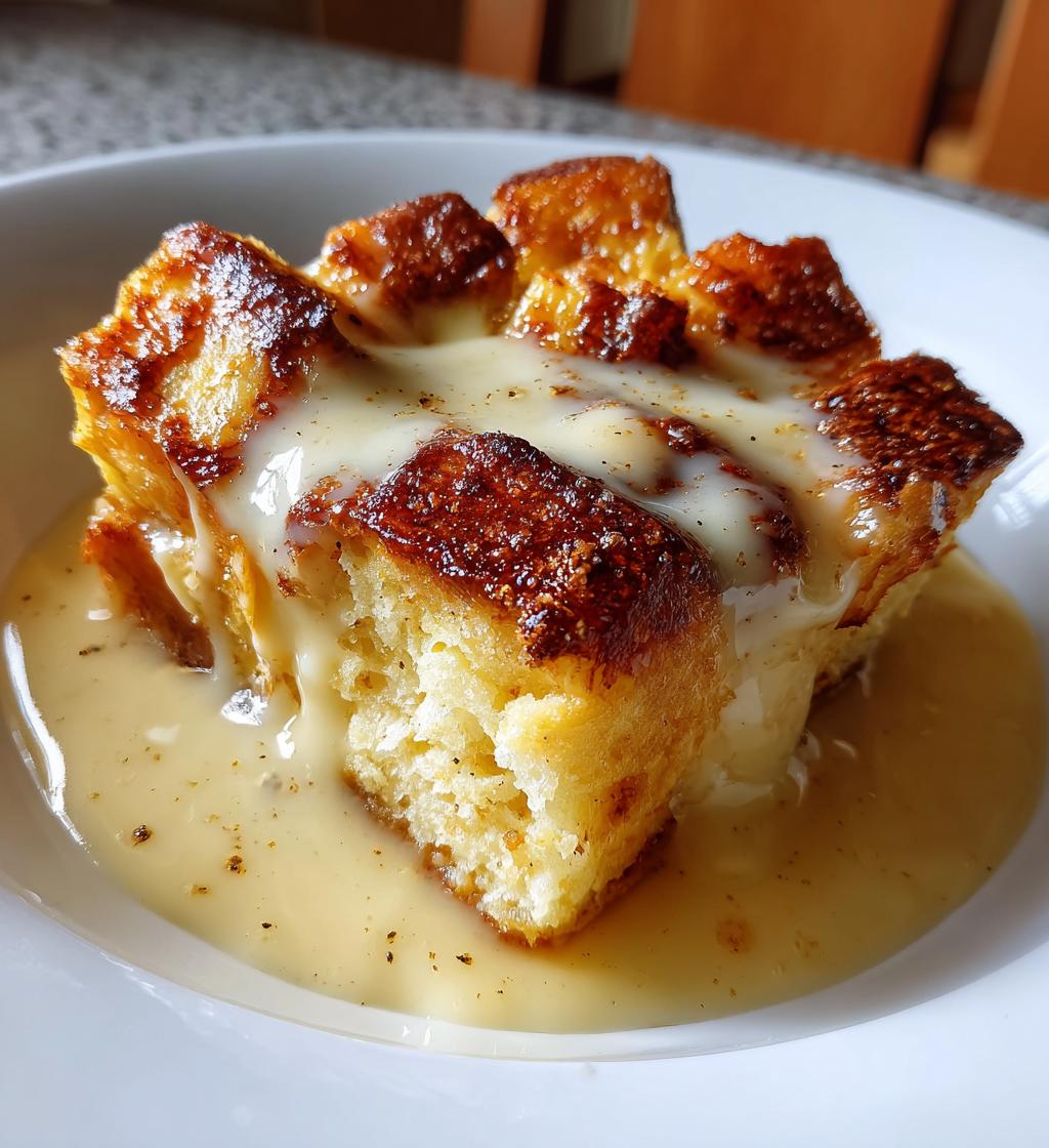 custard bread pudding vanilla sauce - detail 1