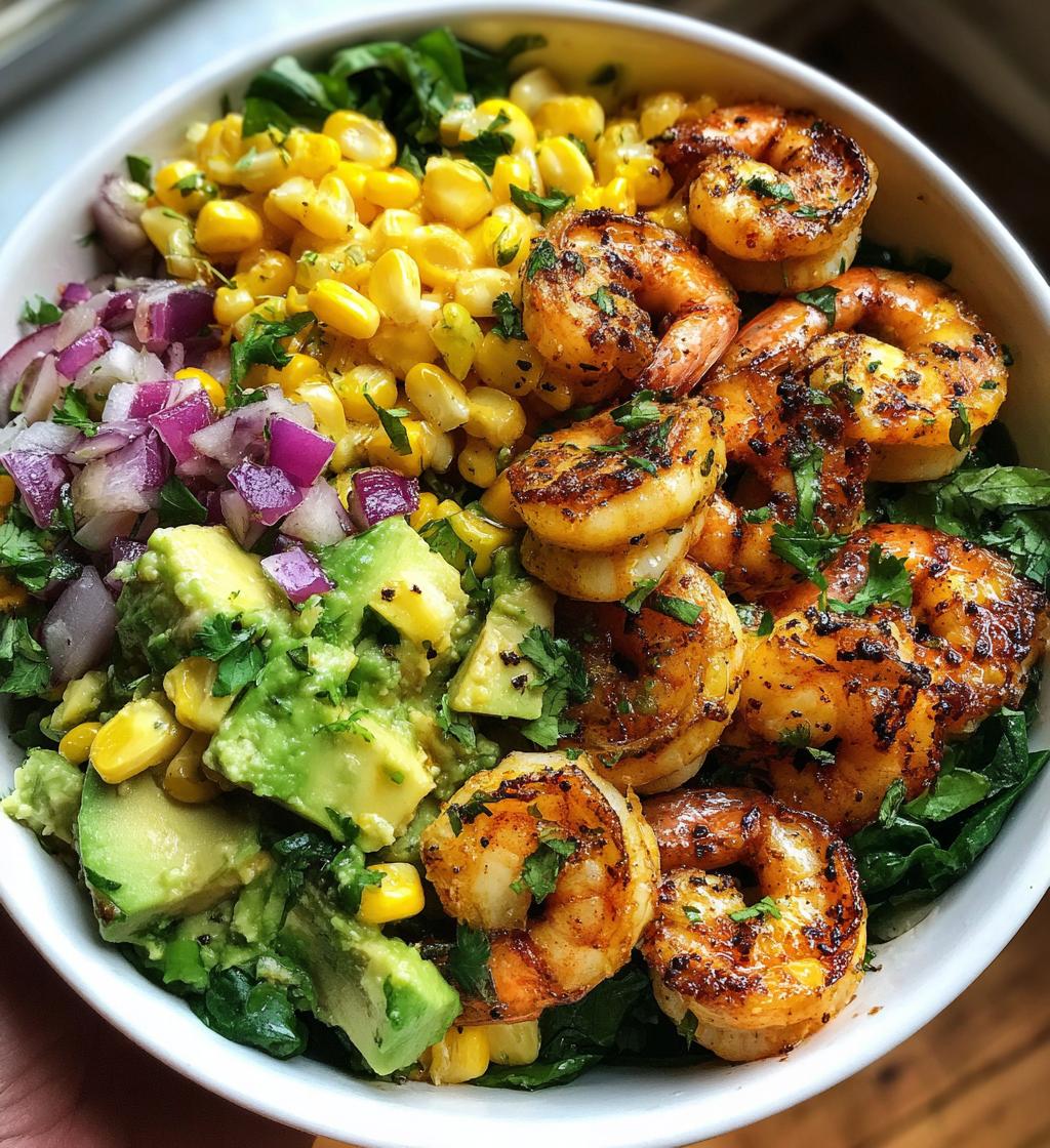 easy grilled shrimp bowl recipe with avocado corn salsa - detail 1