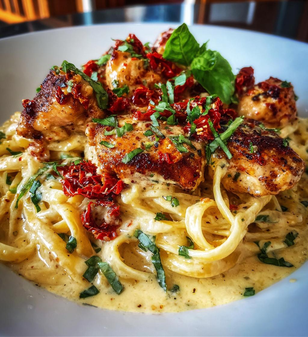 easy tuscan garlic chicken bites sun dried tomato cajun alfredo pasta recipe - detail 1