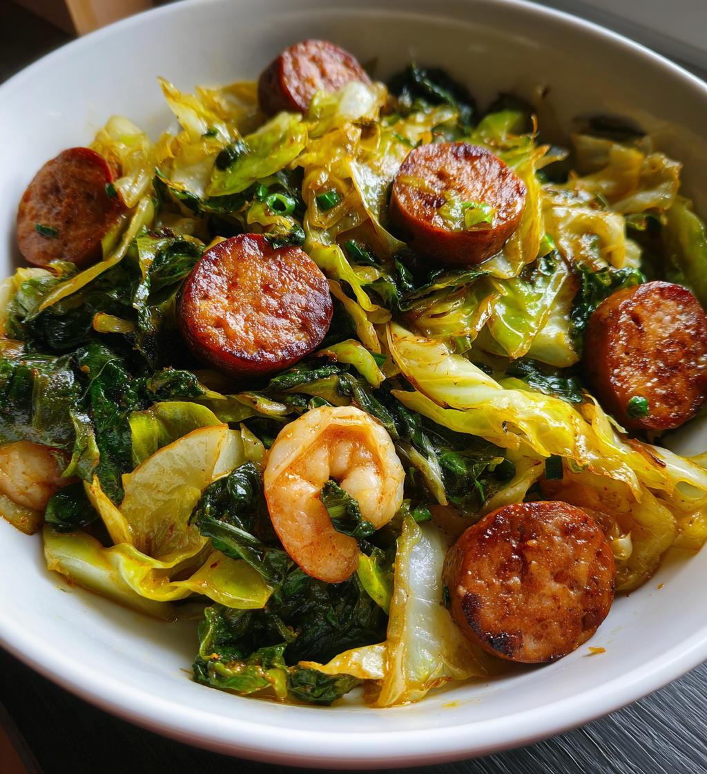 fried cabbage with shrimp sausage - detail 1
