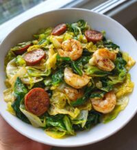 fried cabbage with shrimp sausage