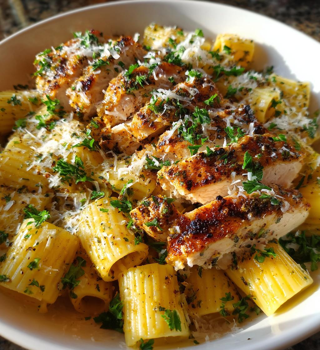 garlic butter chicken with rigatoni and parmesan - detail 1