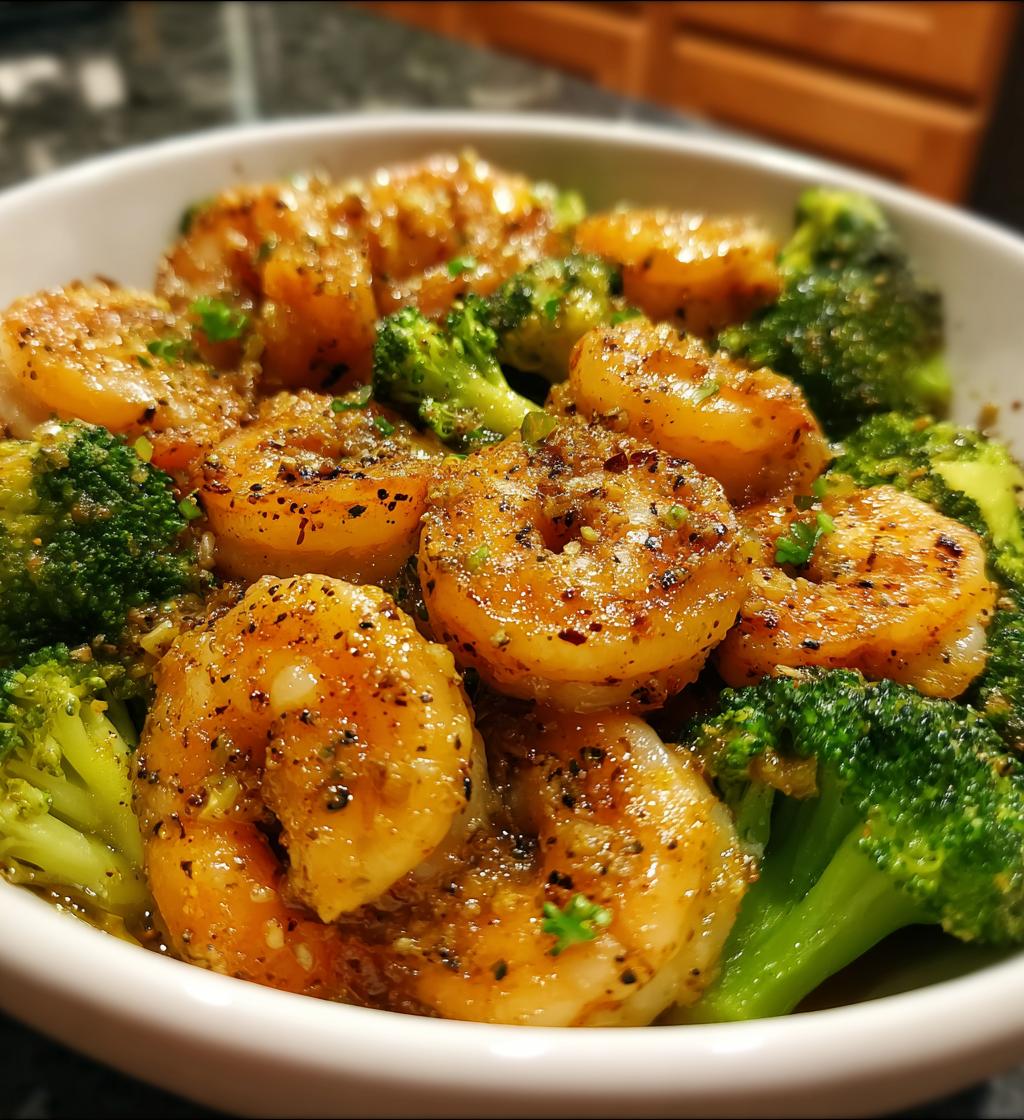 garlic butter shrimp and broccoli - detail 1