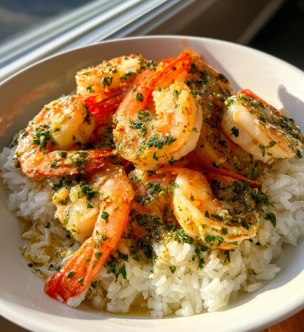 garlic butter shrimp and rice - detail 1