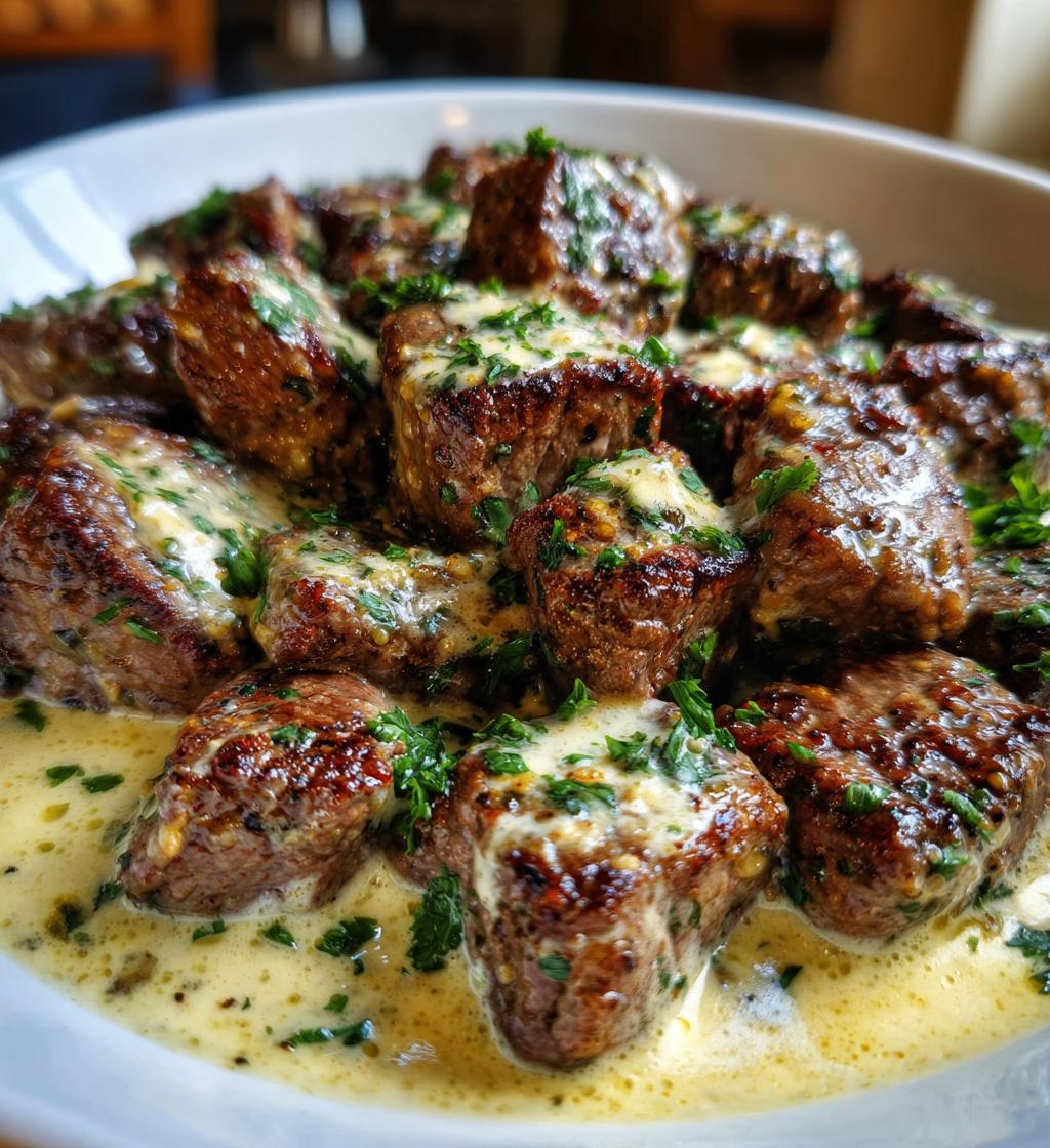 garlic butter steak bites with parmesan cream sauce