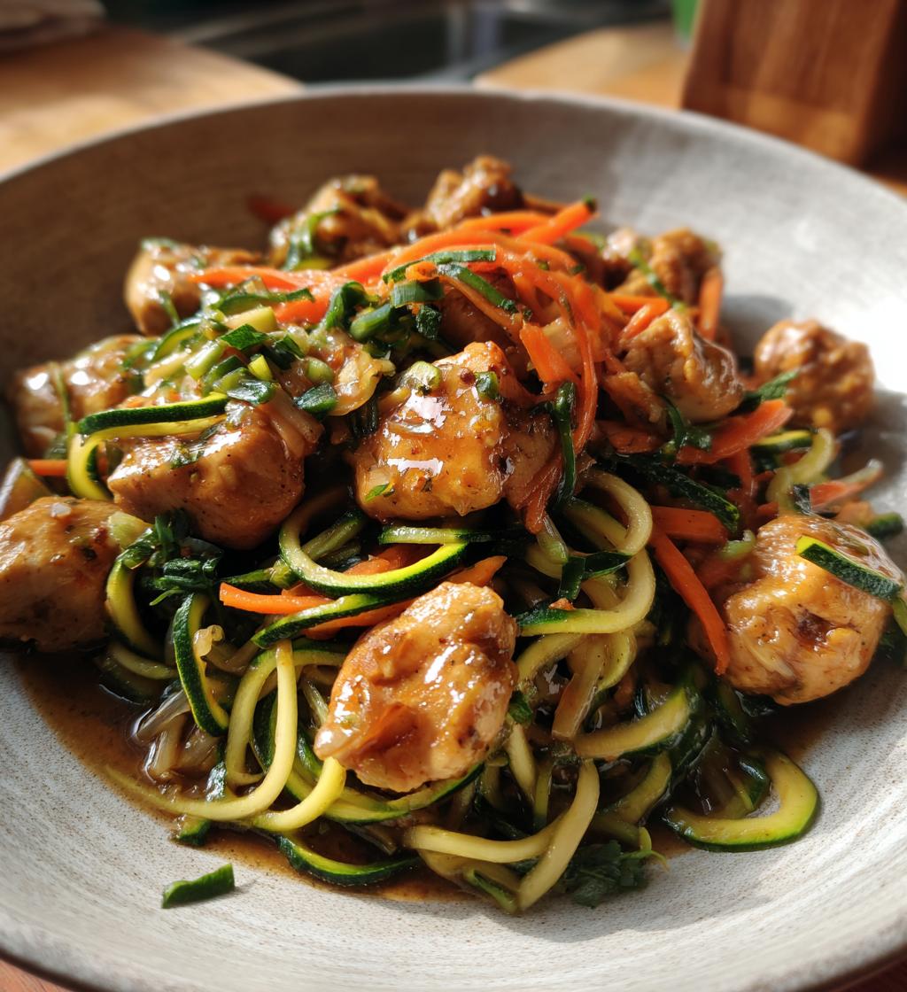 garlic chicken zucchini noodles stir fry - detail 1
