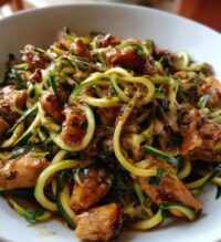 garlic chicken zucchini noodles stir fry