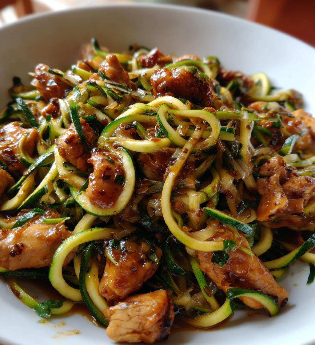 garlic chicken zucchini noodles stir fry