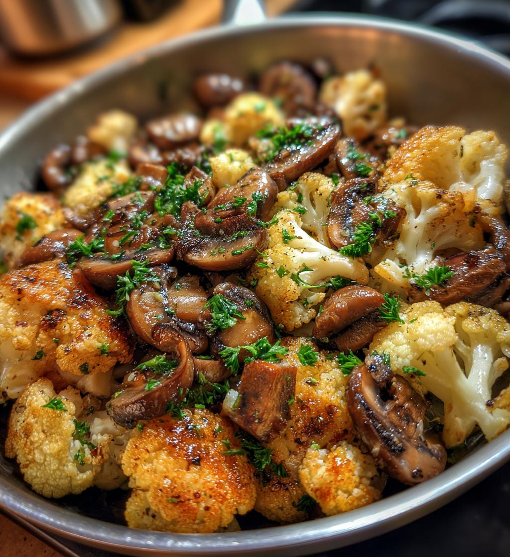 garlic mushroom cauliflower skillet - detail 1