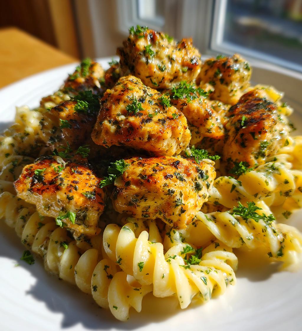 garlic parmesan chicken bites with creamy rotini - detail 1
