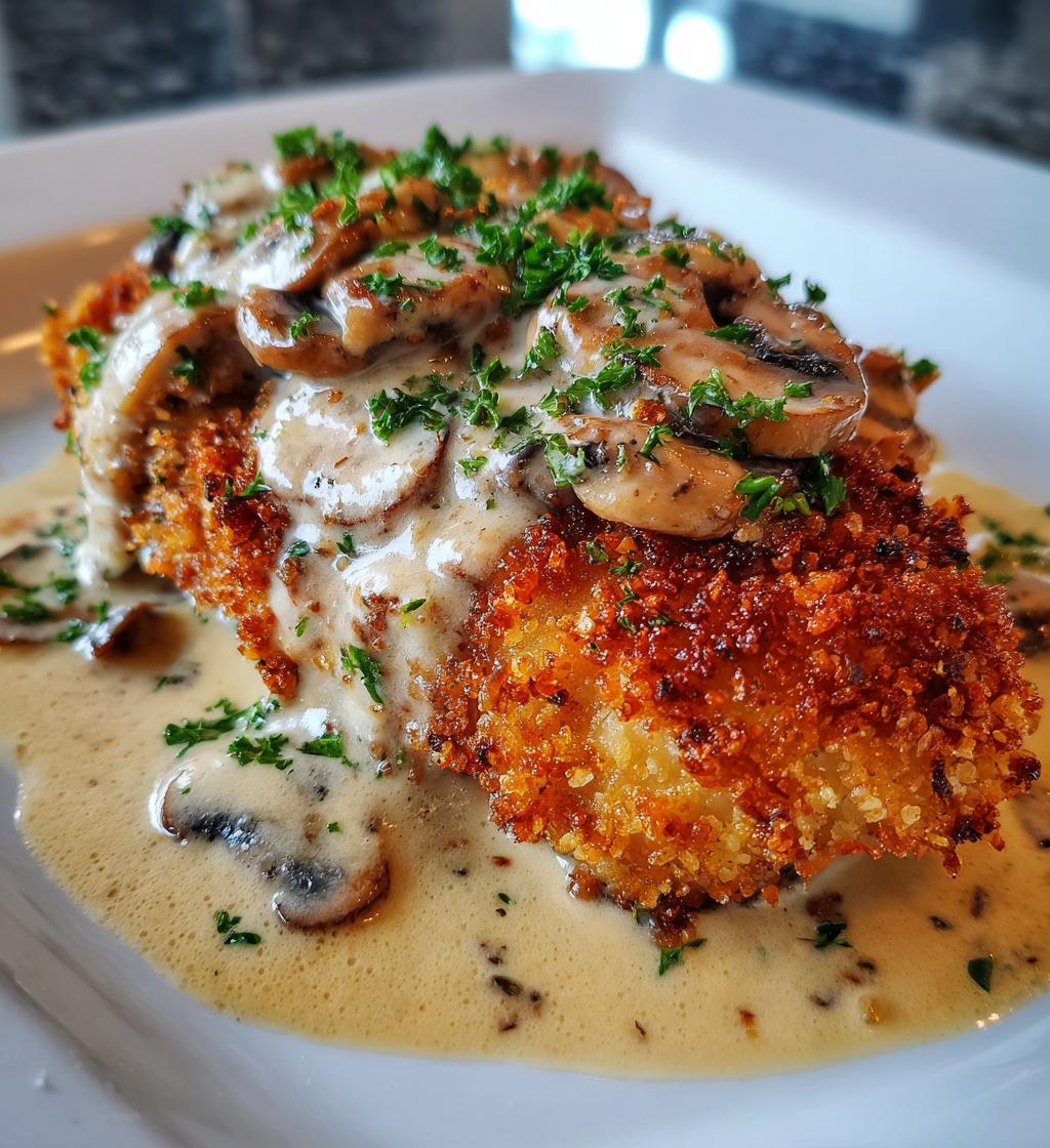 golden crispy chicken with parmesan mushroom sauce - detail 1