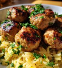 greek chicken meatballs with lemon orzo