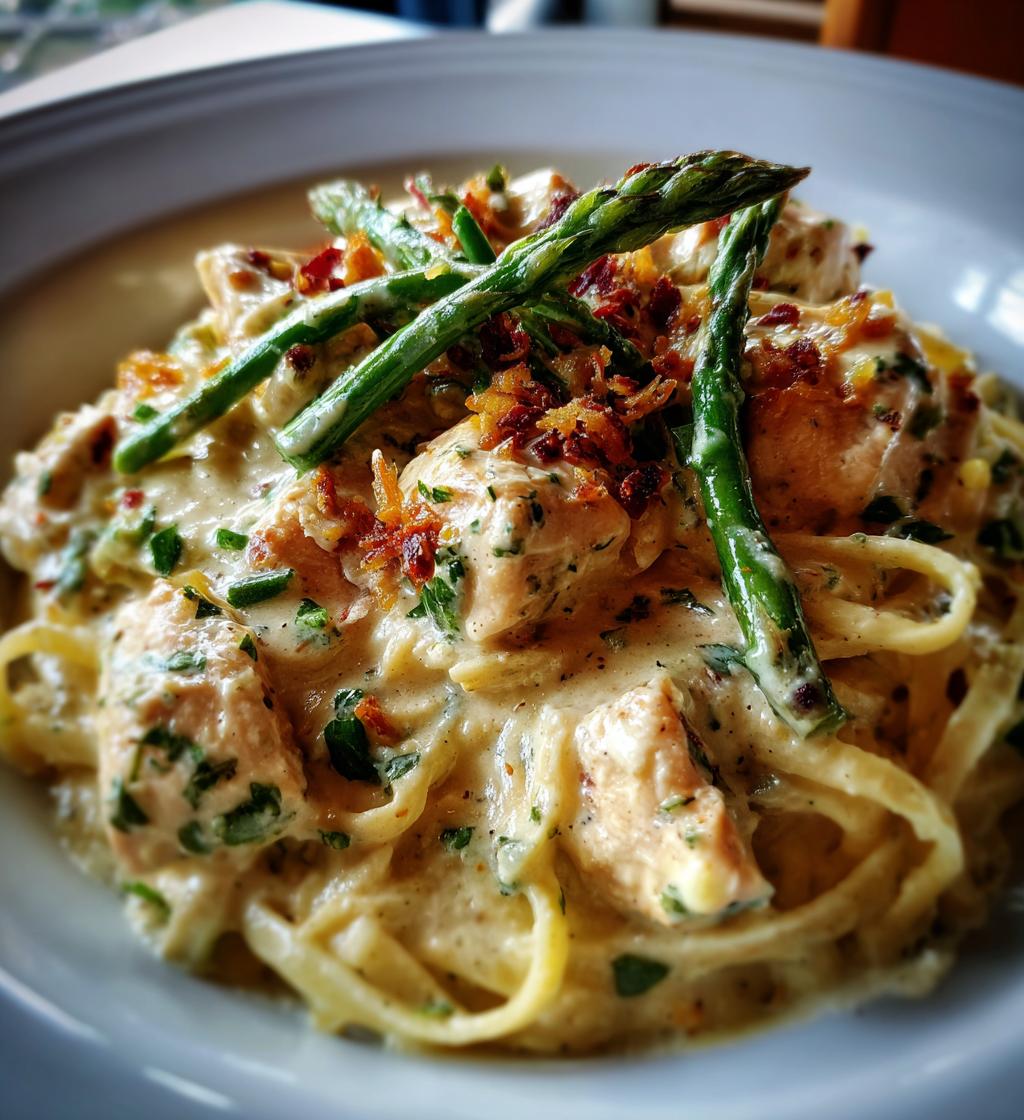 greek chili chicken alfredo recipe with smoked feta cream crispy parmesan asparagus