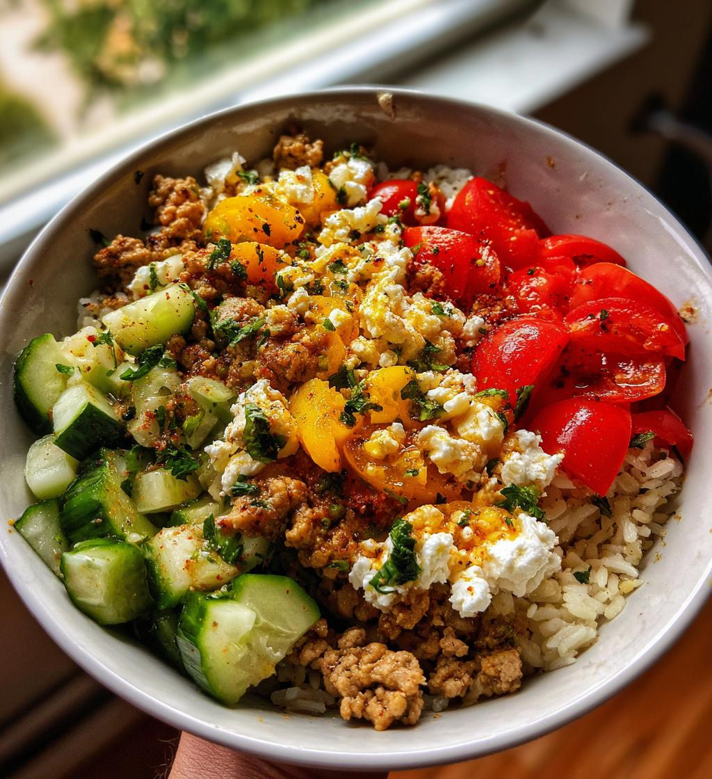 greek ground turkey rice bowl