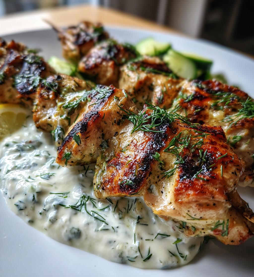 greek lemon chicken skewers with tzatziki sauce