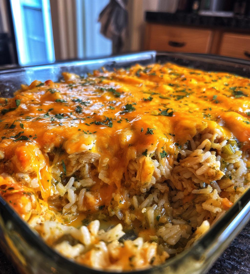 green chile chicken and rice casserole - detail 1