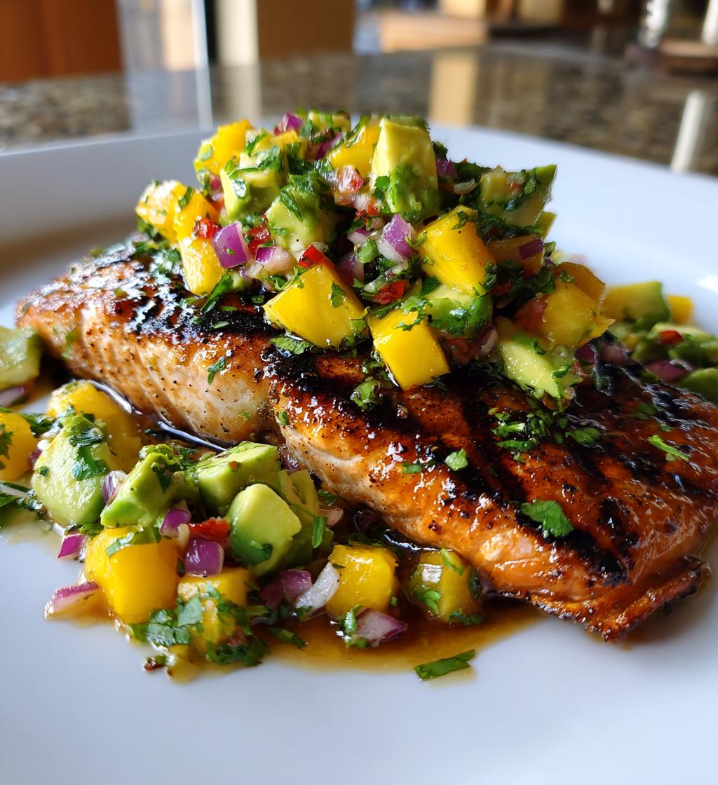 grilled lime salmon avocado mango salsa - detail 1