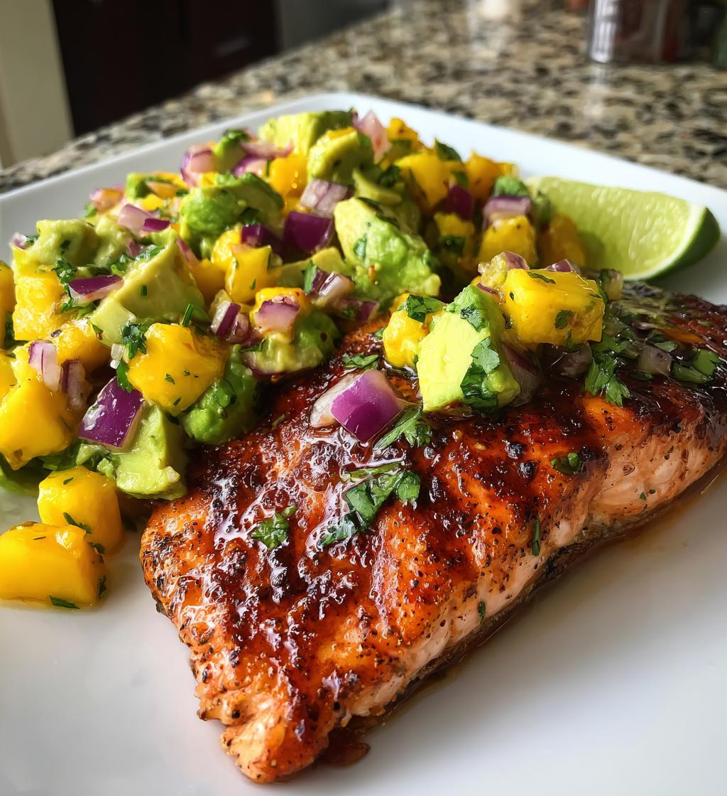 grilled lime salmon avocado mango salsa