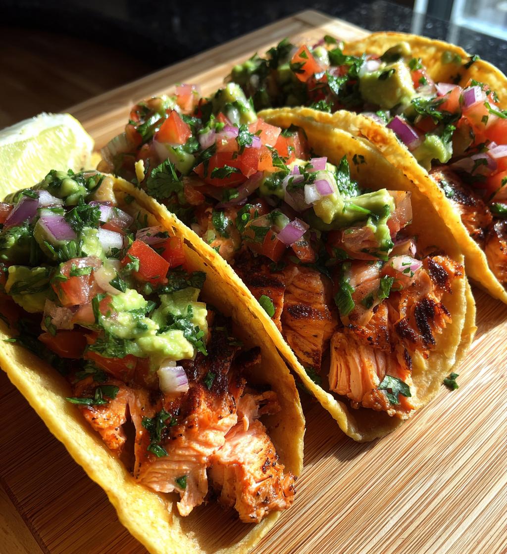 grilled salmon tacos with avocado salsa