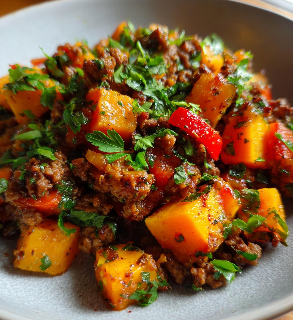 ground beef and sweet potato skillet - detail 1