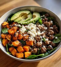 ground beef sweet potato power bowl